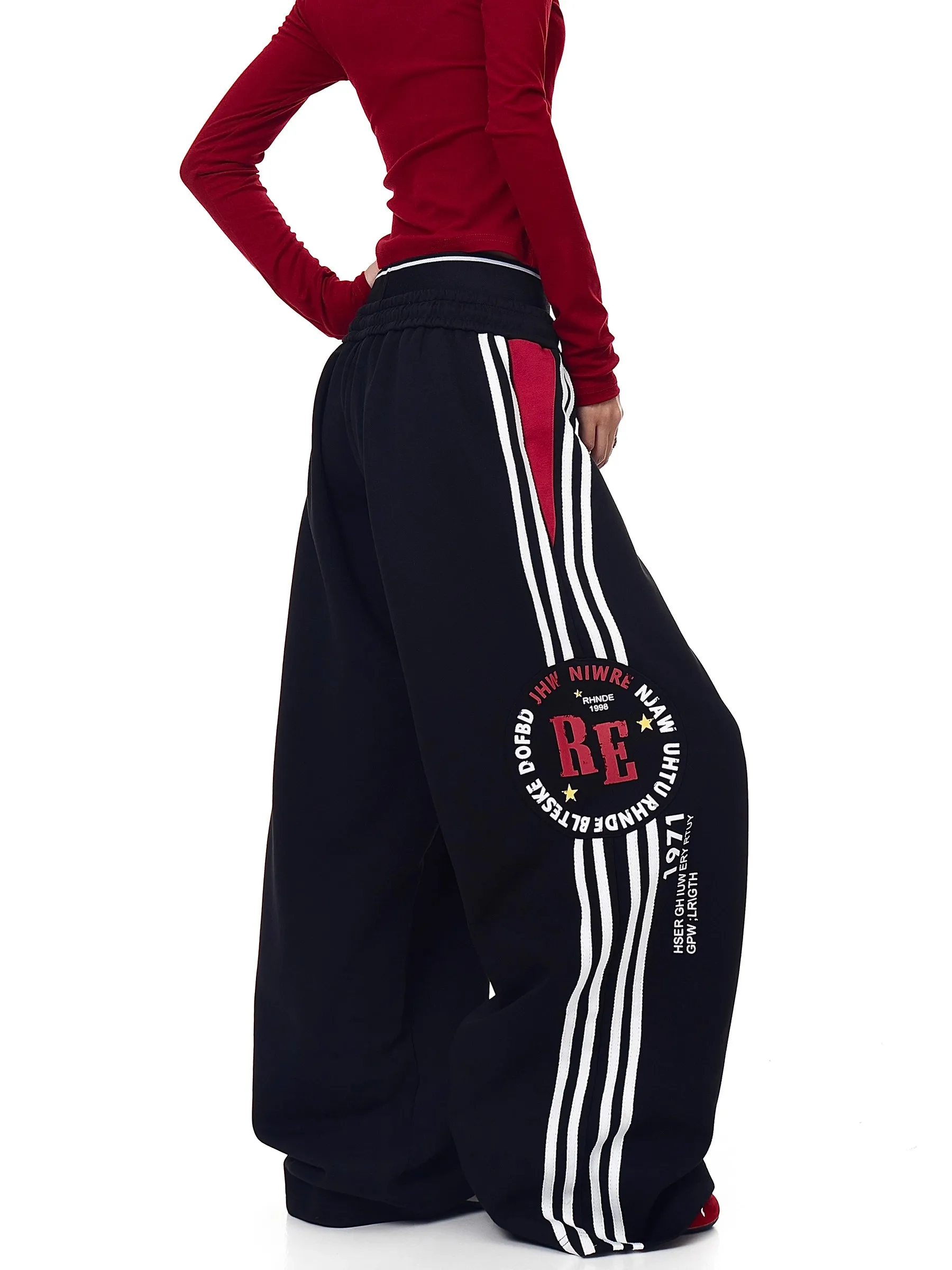 American Style Retro Striped Letter High Waist Patchwork Sweatpants Loose Wide Leg Casual Sports Pants for Men And Women