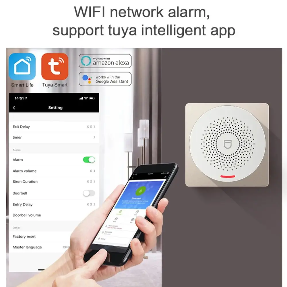 HIVA Wireless WiFi 433MHz Home Security System Wifi Burglar Alarm System Tuya Smart life Wireless keyboard works with Alexa