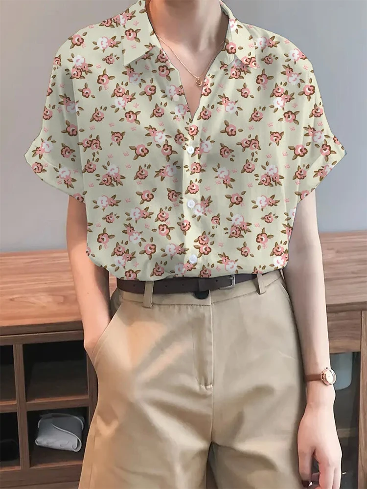 Women\'s Printed Button Shirt Summer Elegant Lapel Short Sleeve Shirt Loose Breathable Comfortable Anti-Wrinkle Spring Summer