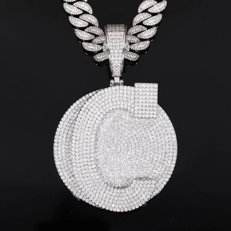 Hip Hop 5A+ CZ Stone Paved Bling Iced Out Big Round Letter Pendants Necklace for Men Rapper Jewelry Gold Silver Color
