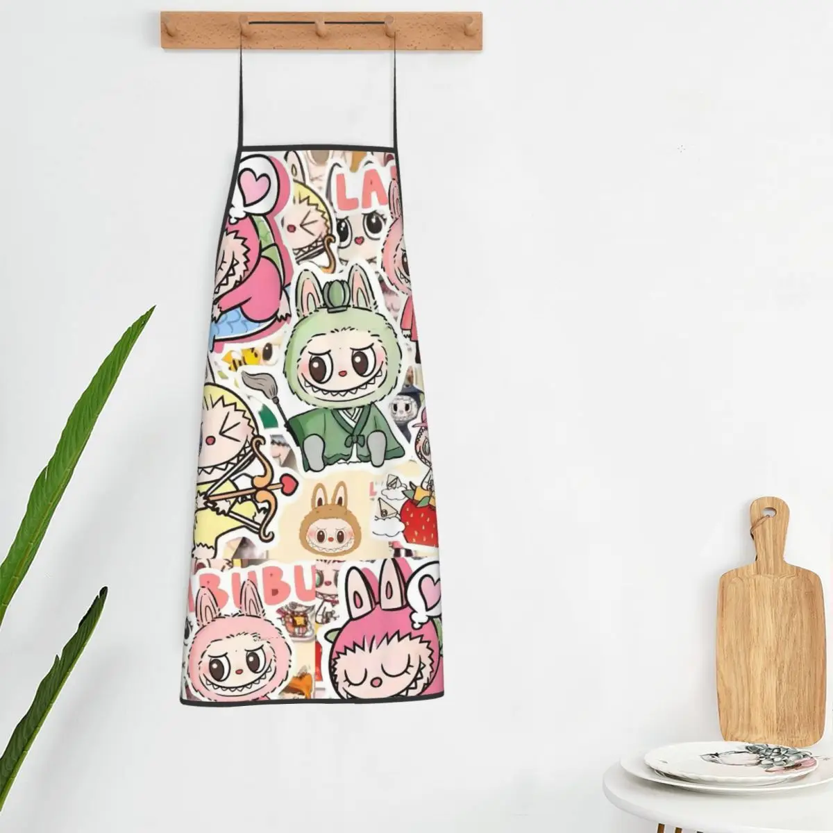 Custom Unisex L-Labubues Cartoon Bib Apron Adult Women Men Chef Tablier Cuisine for Cooking Kitchen Gardening