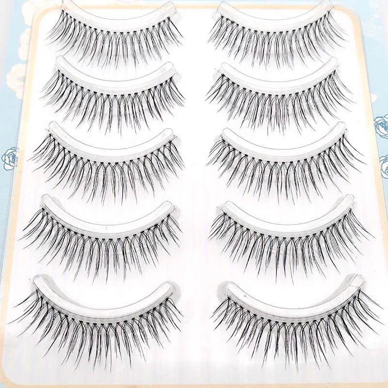 Faux cils croisés faits à la main avec tige transparente, simulation naturelle, nickel é arc-en-ciel, doux, maquillage, vente en gros, 5 paires