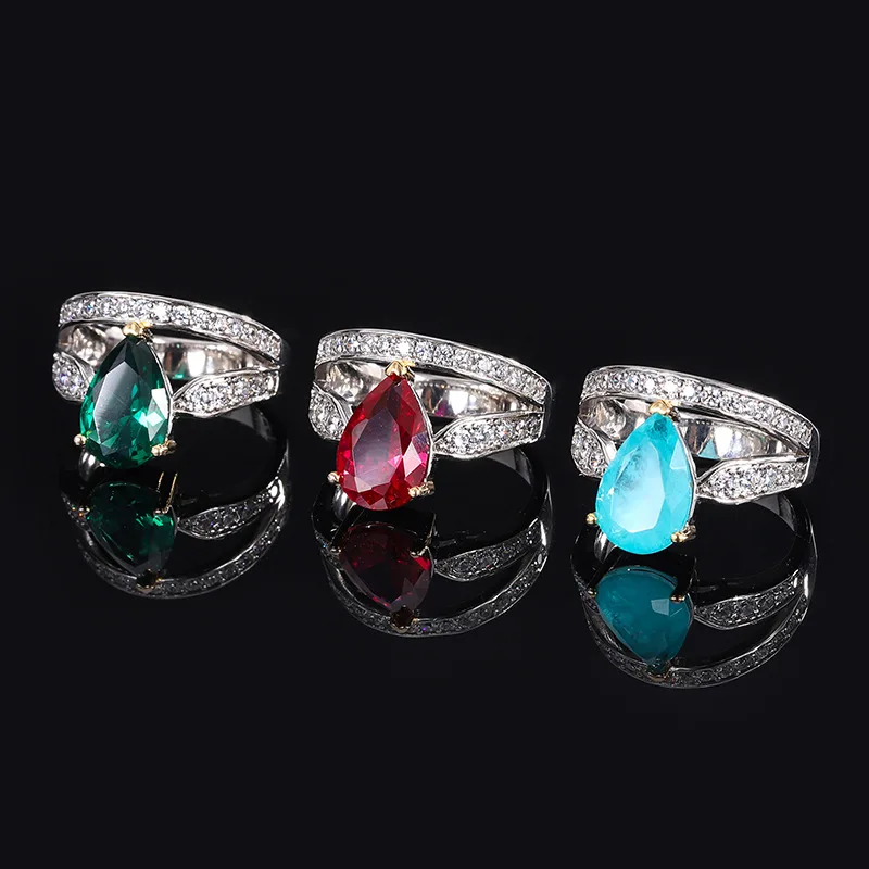 S925 Silver Engagement Colorful Treasure Advanced Texture Creative Horse Eye 8 * 12 Diamond Ring Wholesale for Women's Jewelry