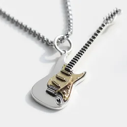 Simple Fashion Punk Stainless Steel Small Guitar Pendant Necklace Men Women Hip Hop Rock Music Party Jewelry Gifts