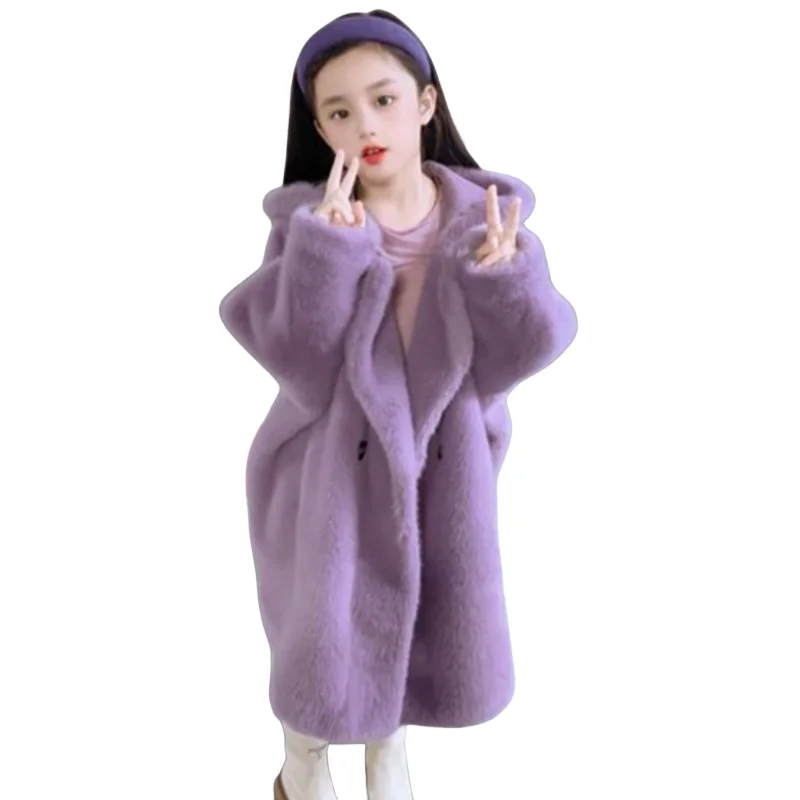 Girls Coat Jacket Winter Cotton Windbreak 2023 Violet Warm Plus Thicken Velvet Furs School Outwear Children\'s Clothing