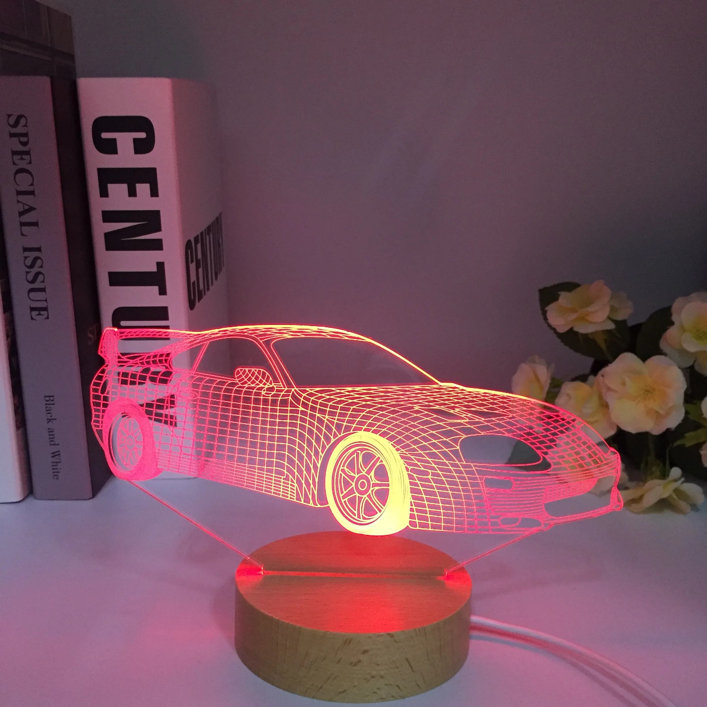 3D Illusion Lamp USB LED Race Car Night Light 7 Color Changing Bedroom Decor for Men Boys Sports Racing Car Toy Kid Wooden Gifts