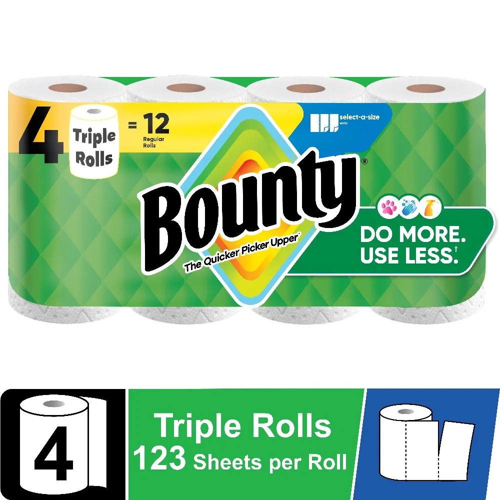 Triple Roll Select A Size White Paper Towels 4 Rolls 123 Sheets Per Roll Bulk Kitchen Towels Soft Absorbent Disposable Paper Towels for Home Cleaning