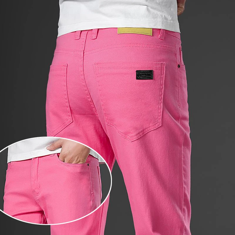 

Осень-зима, мужские модные розово-красные повседневные брюки размера плюс 42, 44, облегающие эластичные прямые брюки, мужские универсальные трендовые брюки