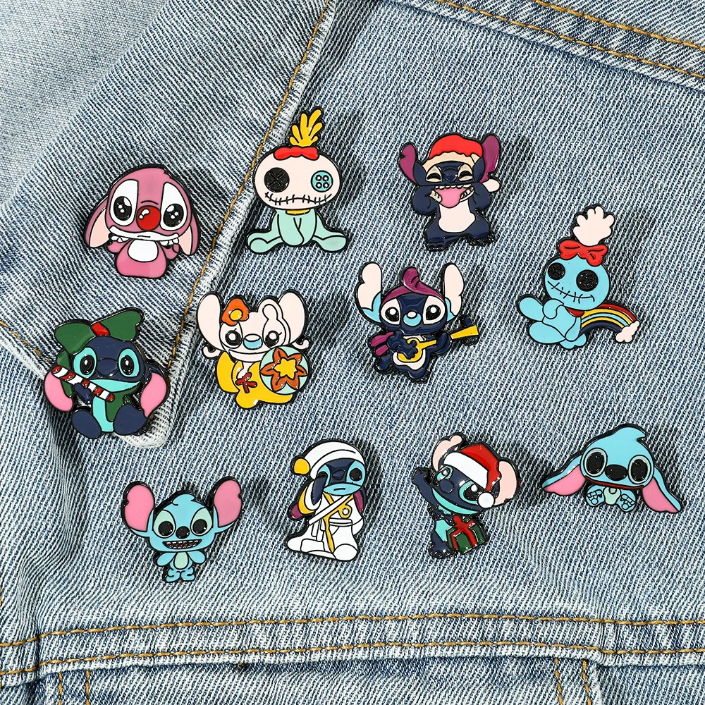 Épingles en émail CAN o & Stitch de dessin animé Disney pour dames, broche de veste en jean, insigne de chemise punk pour garçons, épingle à chapeau, cadeau pour amis