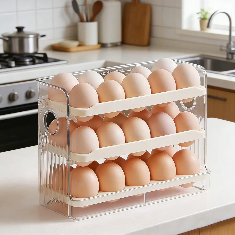Durable Plastic Egg Storage Box Large Capacity Dedicated Large Egg Holder Space Saving Egg Container Refrigerator