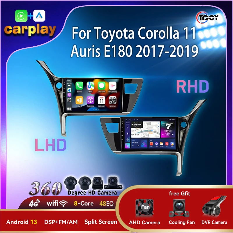 

Автомобильная стереосистема Android 13, автомобильное радио для Toyota Corolla 11 Auris E180 2017-2019, мультимедийное автомобильное видео DSP, сабвуфер, 4G GPS