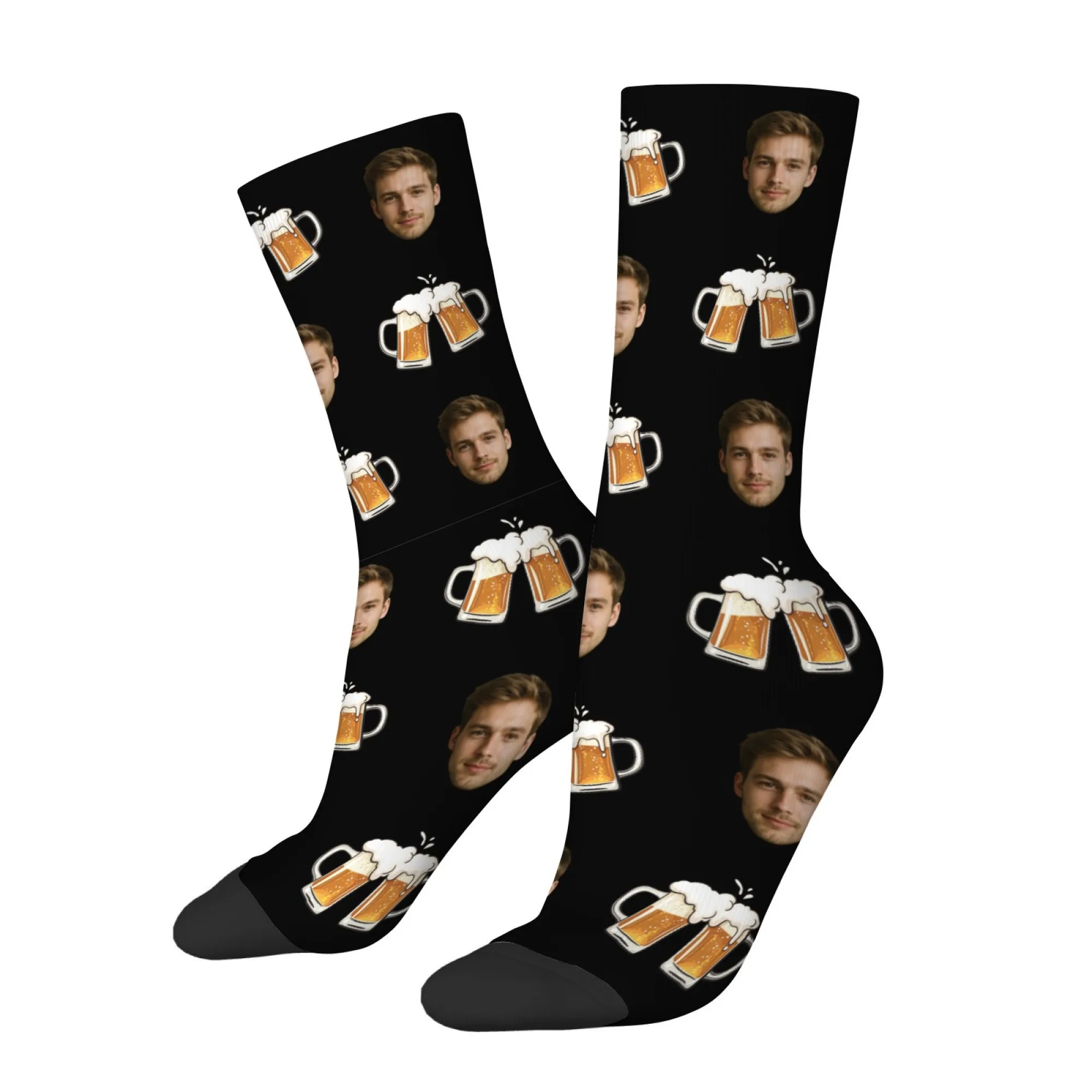 Chaussettes personnalisées avec visage, personnalisées avec votre photo, motif de tasse de bière, nouveauté, chaussettes d'équipage, cadeau pour fête, hommes et femmes, chaussettes personnalisables