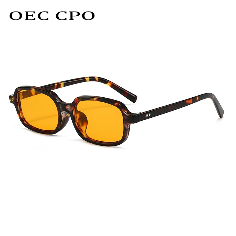 

OEC CPO New Square Rivets Sunglasses Women Men Shades UV400 Brand Designer Retro Sun Glasses Female Leopard Orange Eyewear