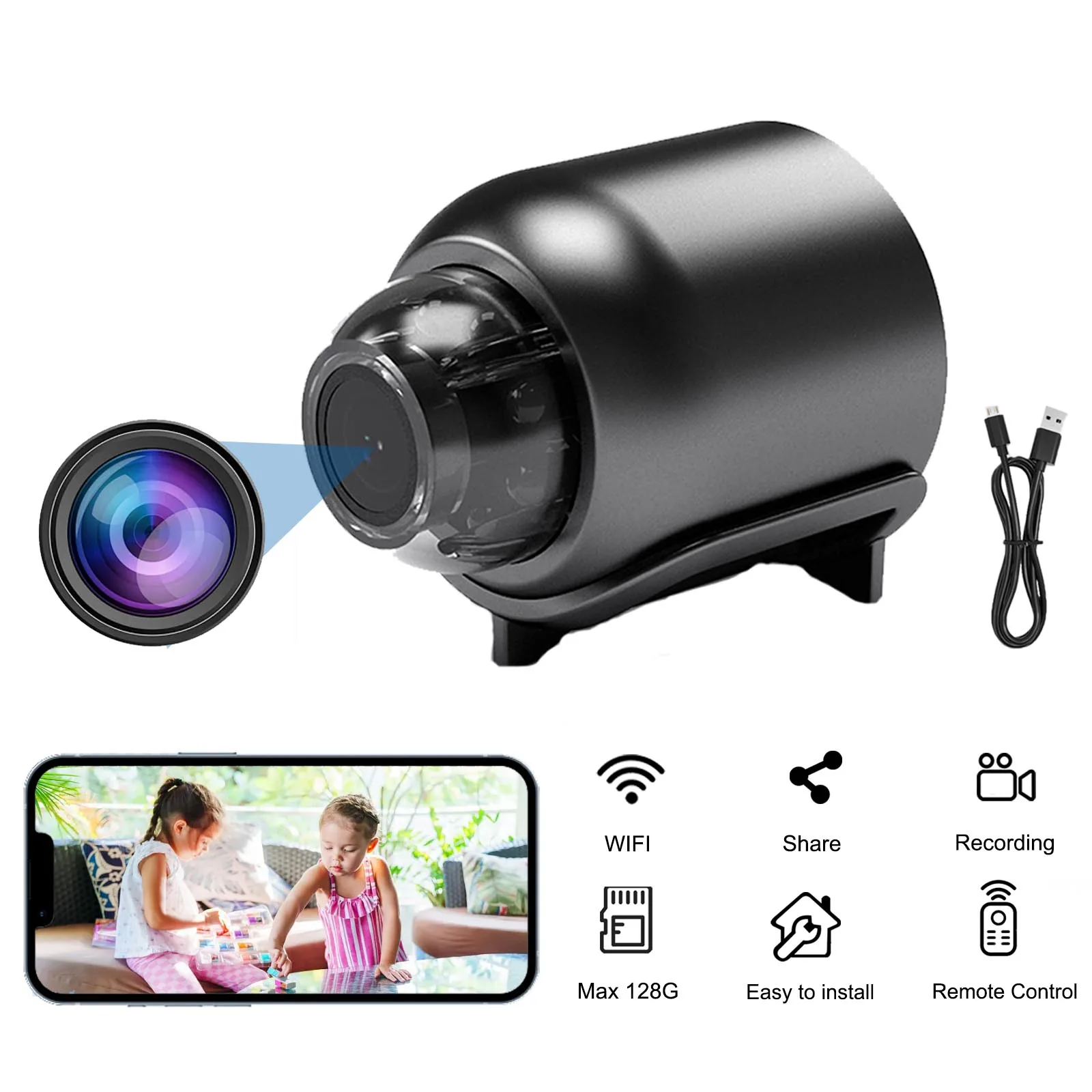 WiFi Mini Camera for Home and Office Surveillance,  Secret Camera with Remote View, Motion Detection, Recording, App, Nanny Cam