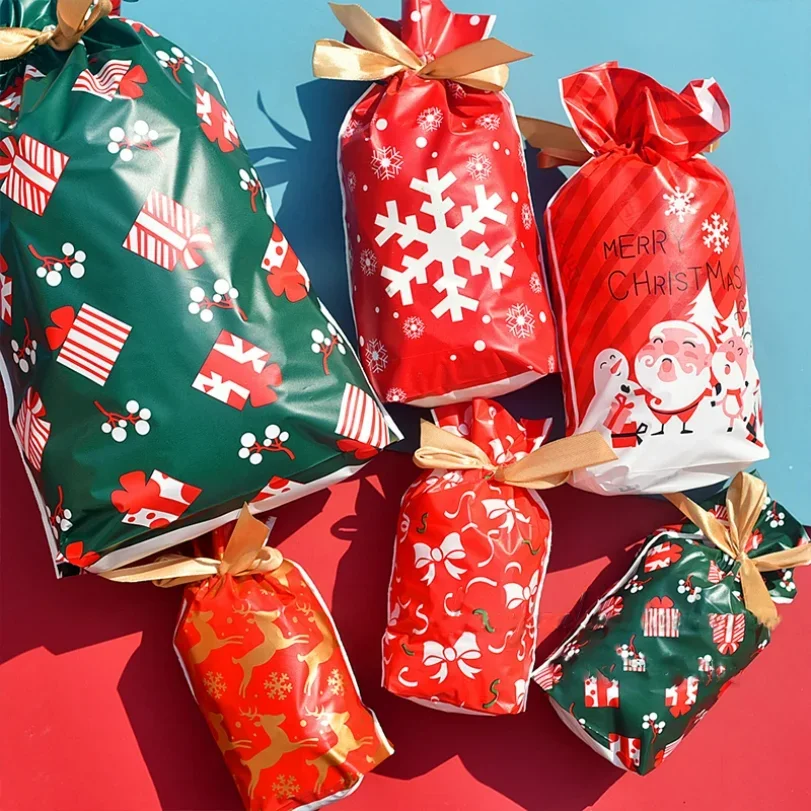 Sac à bonbons de Noël, sac cadeau du Père Noël, sac à cordon flocon de neige, décorations de Noël pour la maison, Nouvel An 2026, cadeaux de Noël