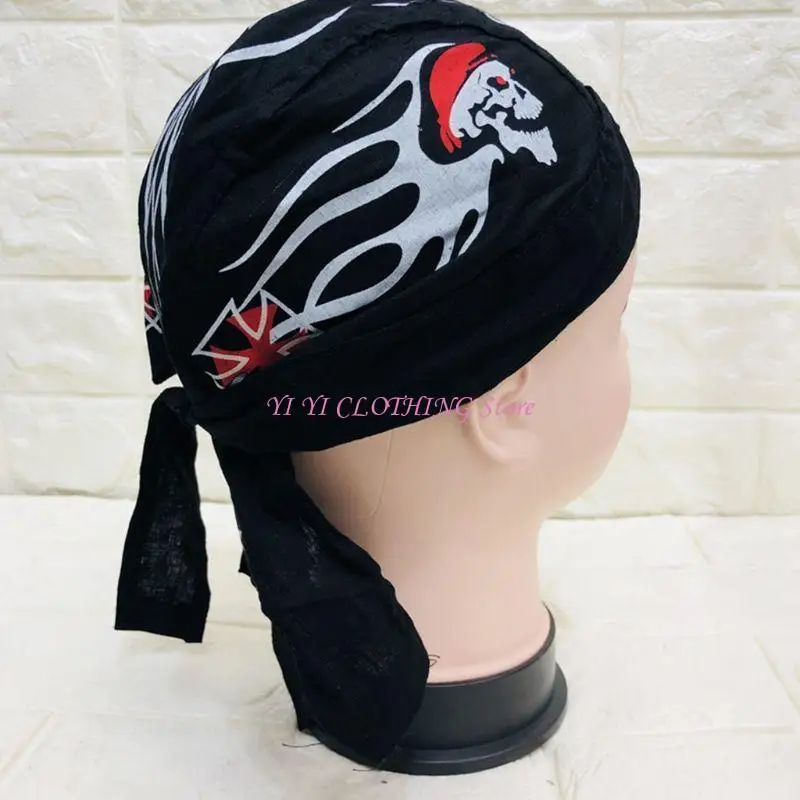 N5KF Head Wraps Cycling Skull Cap Beanie Motorcycle Helmet Liners Hip Hop Gothic Paisley Floral Printed Pirate Hat Bandan
