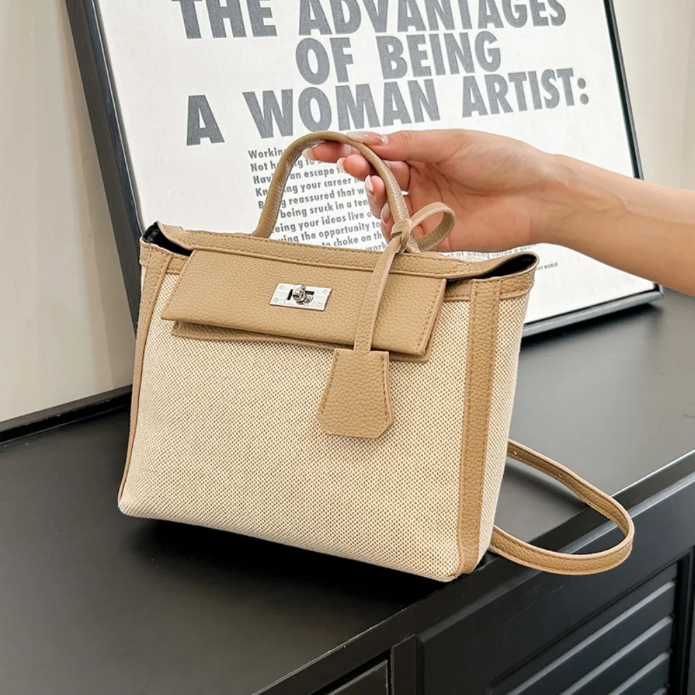 2024 New Bag Female Retro Classic Senior Sense Canvas Shoulder Bag Fashion Trend Kelly Color Collision Handbag