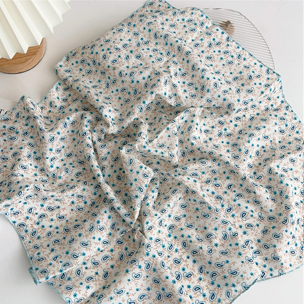 Korea Popular Small Square Scarf Floral Print Cotton Linen Scarf Bag Decorative Hijabs Shawl Bandana Headscarf Head Hair Scarves