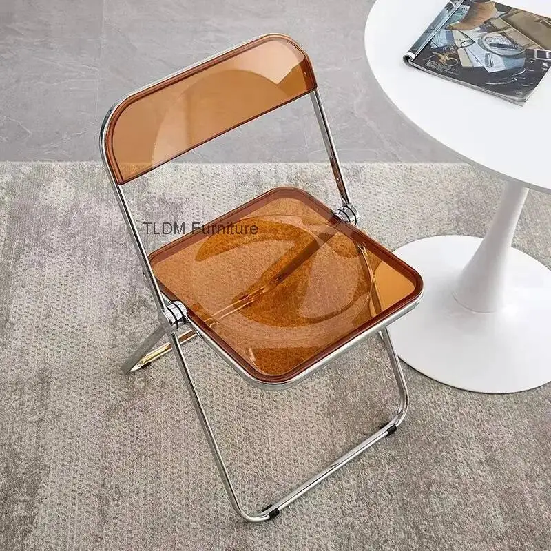 Space Saving Dining Chair Camping Minimalist Acrylic Folding Dining Chairs Luxury Chrome Legs Chaise Design Kitchen Furniture