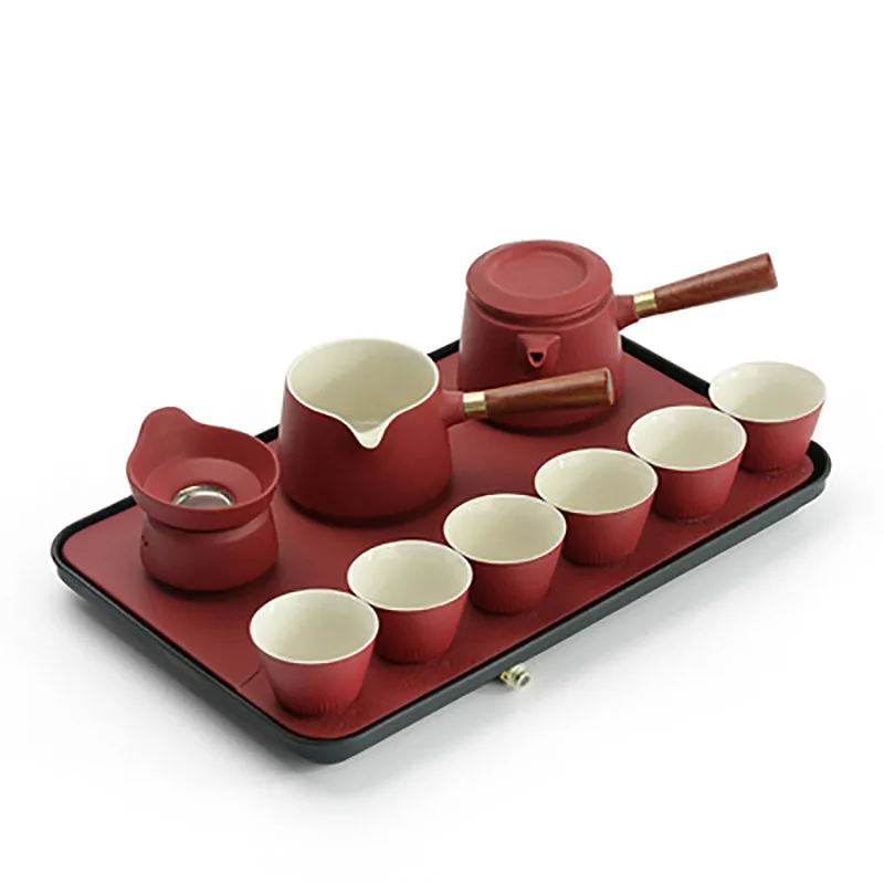 

Household Travel Teaware Ceramic Kungfu Tea Set,Porcelain Teapot Teacups Tea Filter for Red Wedding Newlywed Souvenir Gifts