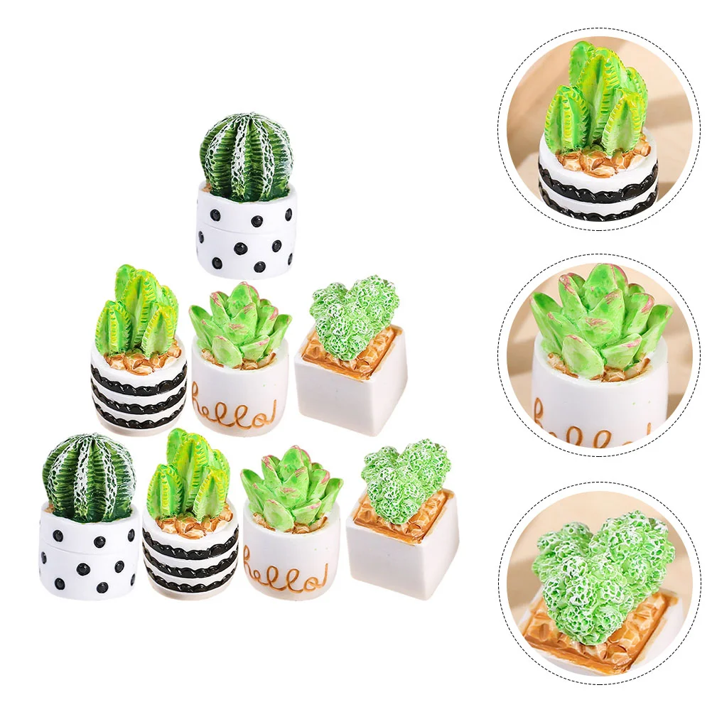 

8 Pcs Cactus Micro Landscape Mini House Decoration Tiny Potted Plant Decorations Bonsai Resin Artificial Model Ornaments