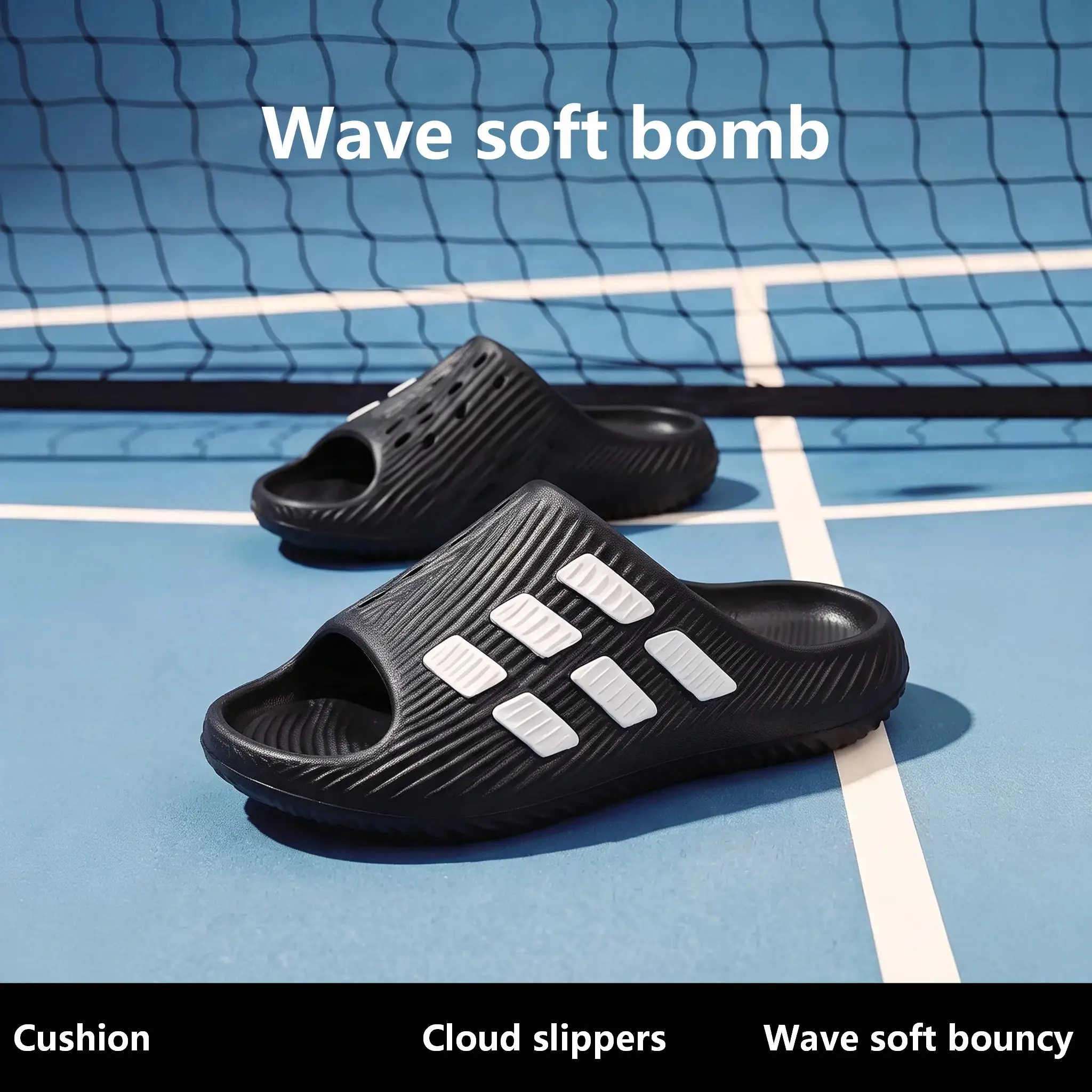 Men Wave Texture Cloud Slides Super Soft Bouncy EVA Slippers Cushion Thick Sole Non Slip Indoor Outdoor Sport Slide Sandals