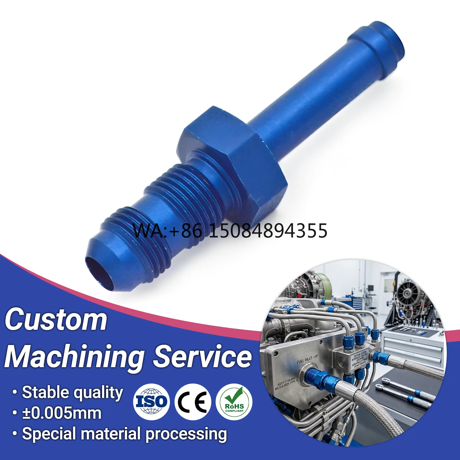 Precision Machined Aluminum Hose Barb Adapter CNC Turning AN4-AN16 for Aerospace Fluid Systems OEM AN807 AS5180 ±0.005mm