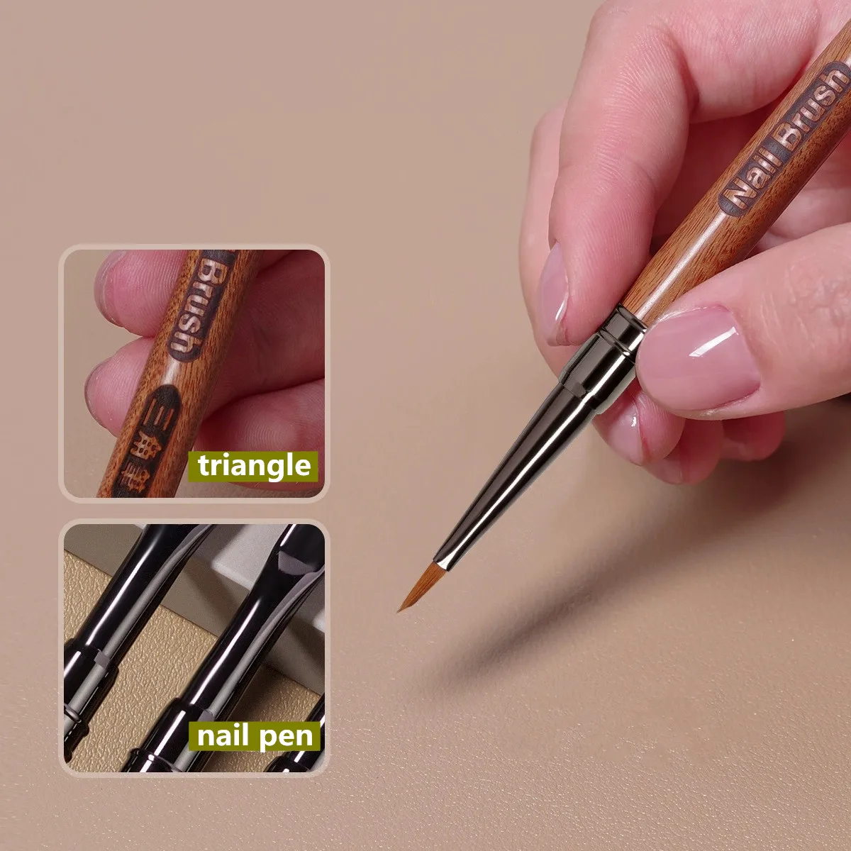 1pc redondo punho de madeira triangular pétala escova de unhas acrílico forro escova listras grade flor pintura desenho penmanicure ferramenta