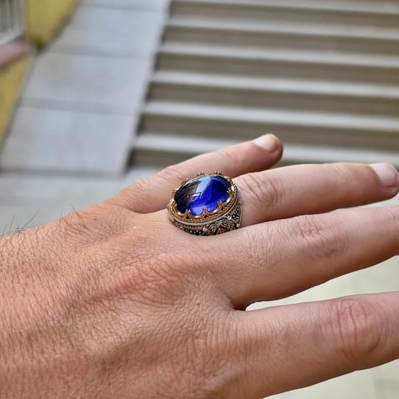 

New Product Sells European and American Retro Pattern Rings, Ancient Dual Color Geometric Rings, Exquisite Men's Jewelry Rings