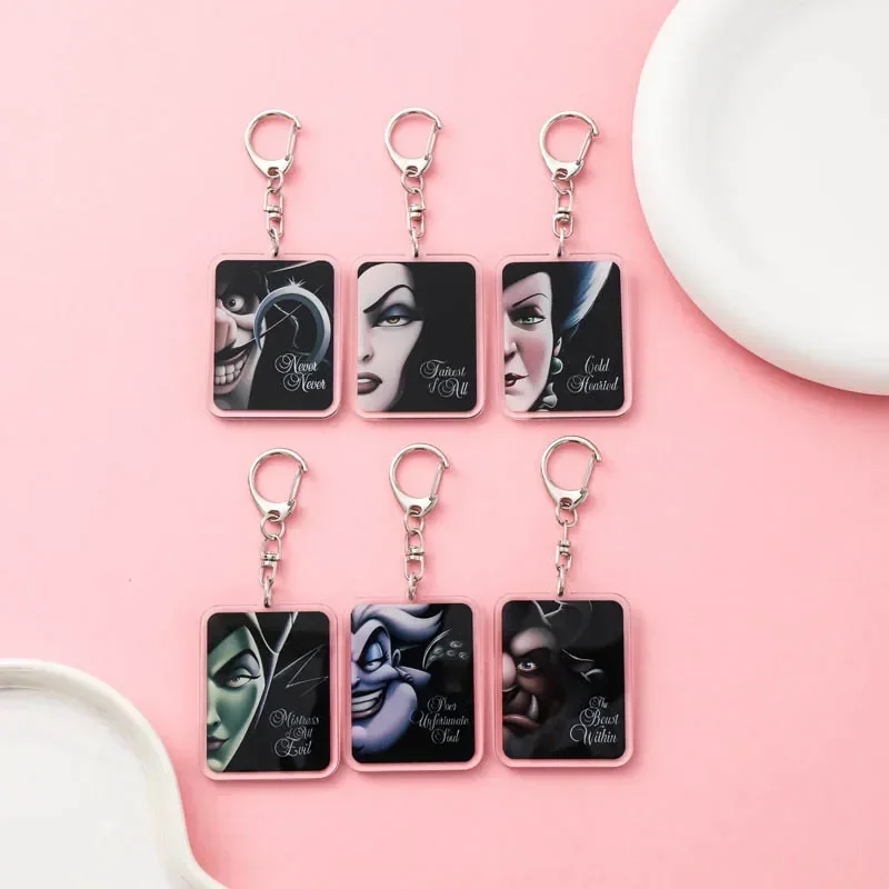 Anime Disney Villains Acrylic keychain accessaries Cartoon funny Bag Pendant cute creative charm Car Keyring Friends Fans Gifts