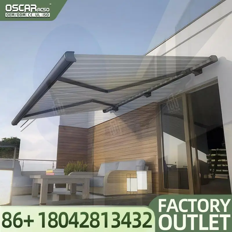 High end Retractable Motorized PVC Outdoor Awning with White Frame for Patio Balcony Commercial Use  Retractable Awning