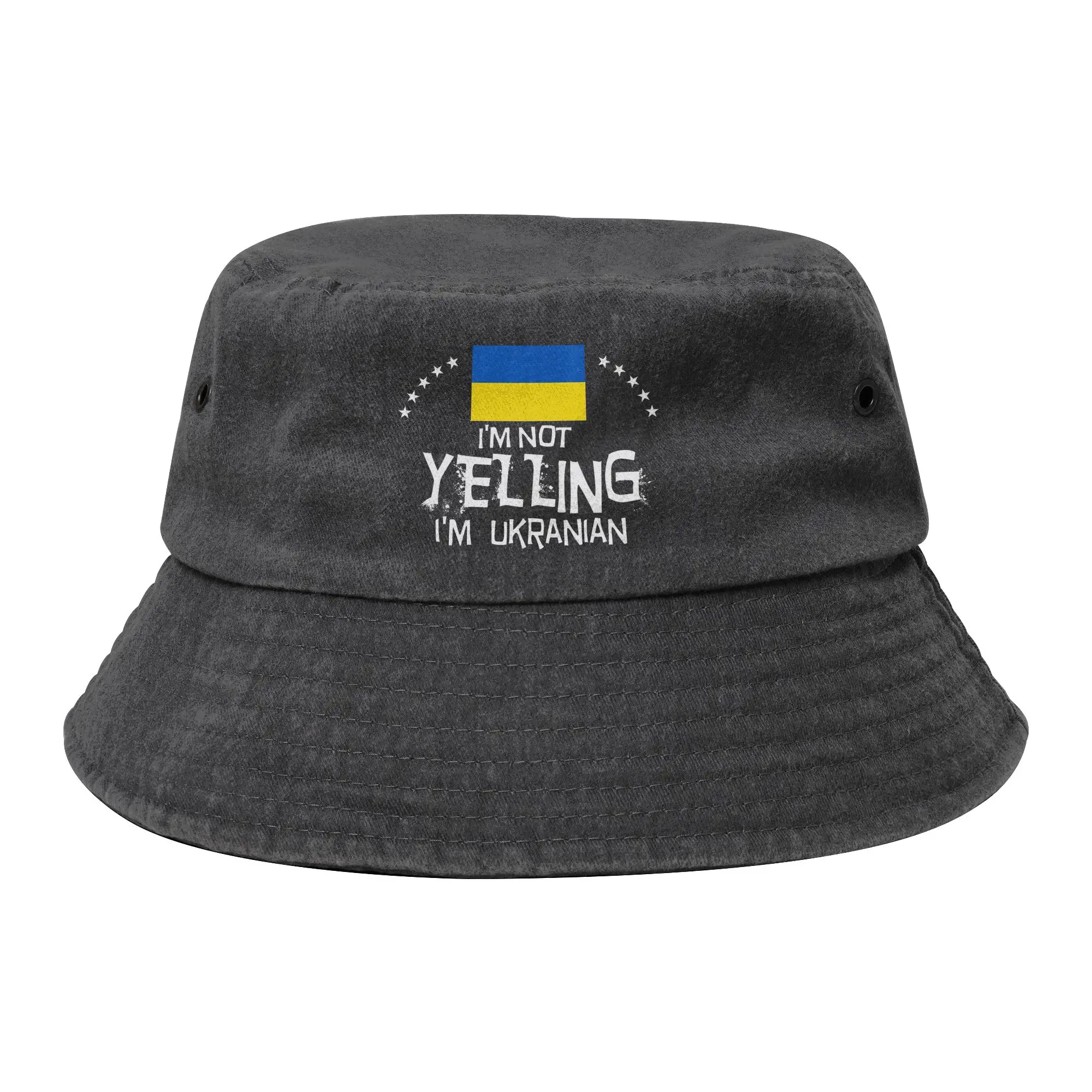 Harajuku I'M NOT YELLING I'M UKRAINIAN Denim Bucket Hat For Unisex  Washed Distressed Bob Hats Vocation Getaway Headwear