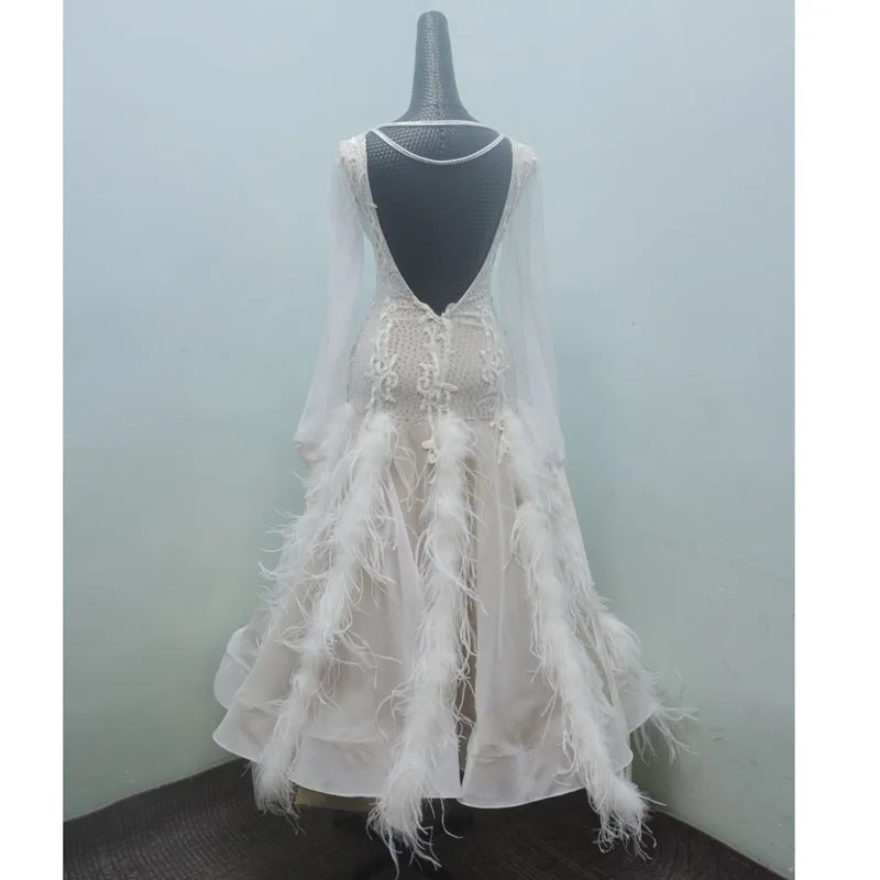 custom-made Women swing tango waltz Smooth us 8 dance competition dress Waltz Tango Ballroom Dance Dress white