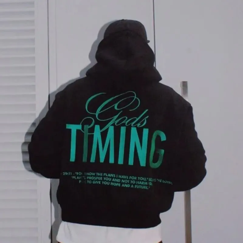 

2025 Autumn and Winter Unisex 100% Cotton God's Timing Print Hoodie High-end Luxury Is for Both Men and Women Top Y2k
