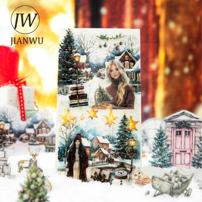 JIANWU عيد ميلاد سعيد سلسلة خمر شخصية الثلج مهرجان المشهد المواد الكولاج PET ملصق الإبداعية مجلة القرطاسية