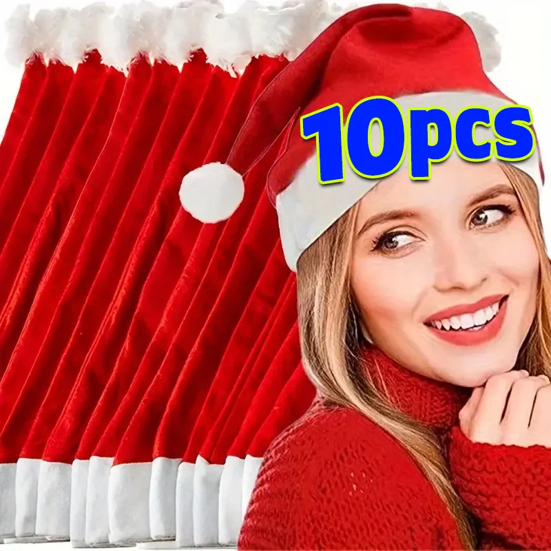 1-20PCS Merry Christmas Hats Non-woven Santa Claus Hats for Adults Kids Red Xmas Caps New Year Festival Party Decoration Gifts