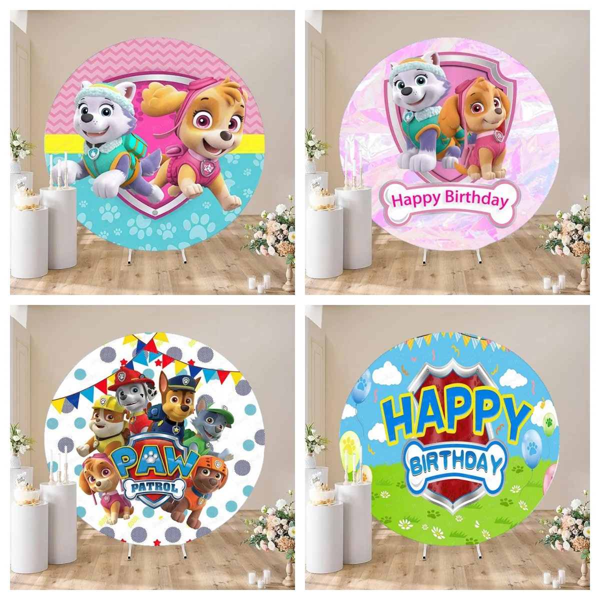Paw Patrol Runde Hintergrunddekoration für Mädchen und Jungen, Kindergeburtstagsgeschenk, Party-Dekoration mit Hunden, Babyparty-Hintergrund, Fotostudio-Requisite