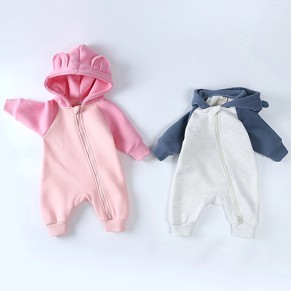 

Autumn Winter Newborn Fashion Casual Color Hooded Rompers Toddler Cotton Bodysuits Kids Homewear Costumes for Baby Girl Boy