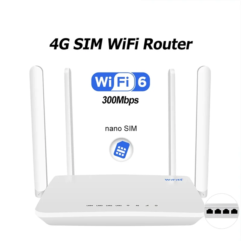 

AAAEL-EC21 4G SIM-маршрутизатор Wi-Fi, модем Wi-Fi 6 со слотом для SIM-карты, 300 Мбит/с, усилитель сигнала 4G LTE, Wi-Fi-маршрутизатор для 32 устройств, вилка европейского стандарта