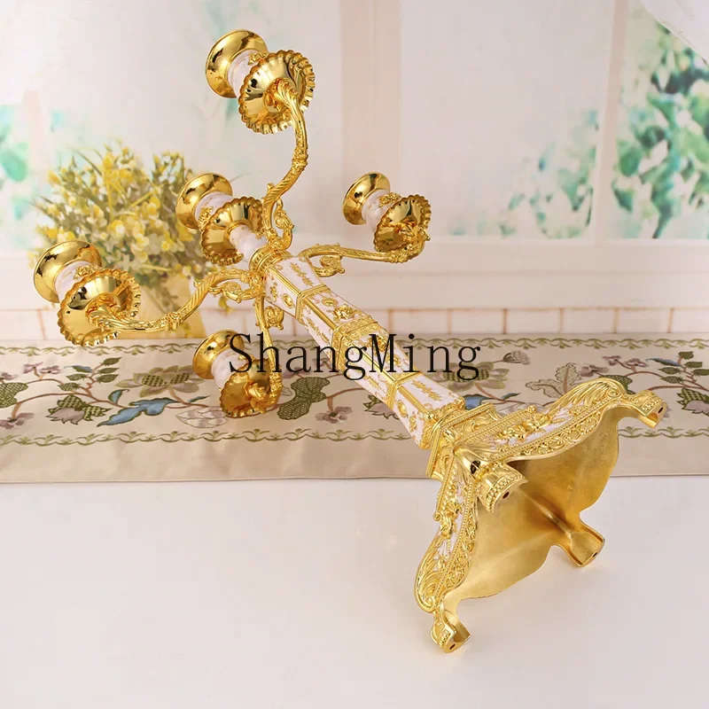 

CLL light luxury gold retro home decoration romantic wedding candlelight dinner bronze alloy candle holder