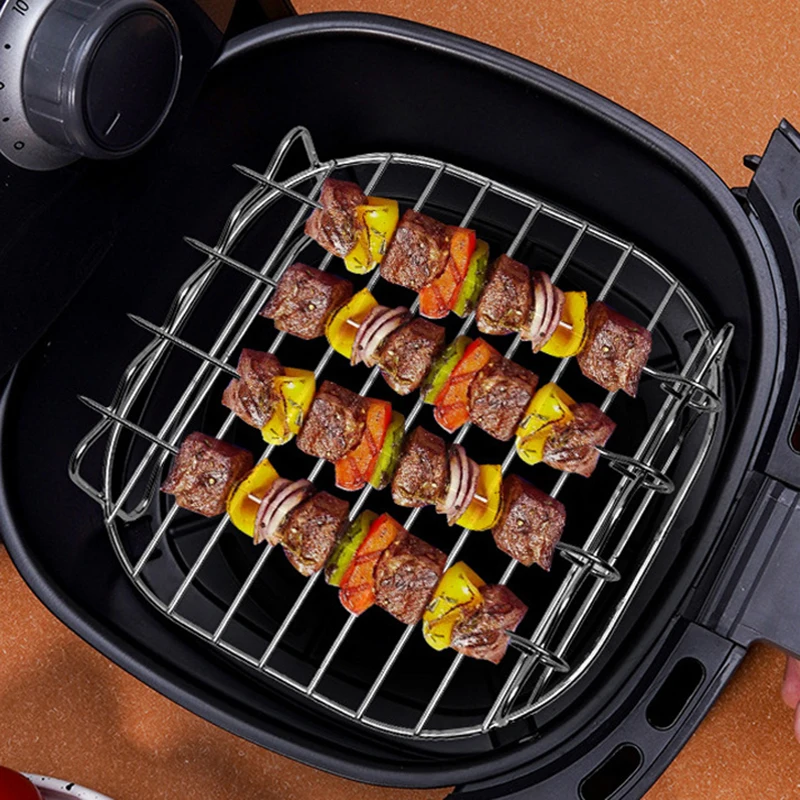 Air Electric Fryer Accessories Stainless Steel Double Layer Grill Rack With 4 Roast Meat Picks Steam Rack Air Fryer Rack