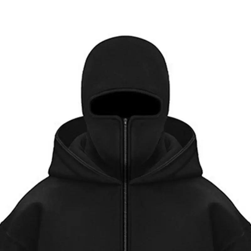 Adult Zipper Hooded Sweatshirt Soft Fleece Jacket With Hoodie Mask Men Women Windbreaker  Casual Outwear Loose Sports Coat Tops