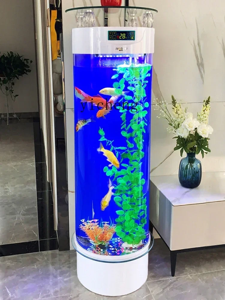 

YG-1 Small cylindrical acrylic aquarium household ecological water-free vertical intelligent floor goldfish tank