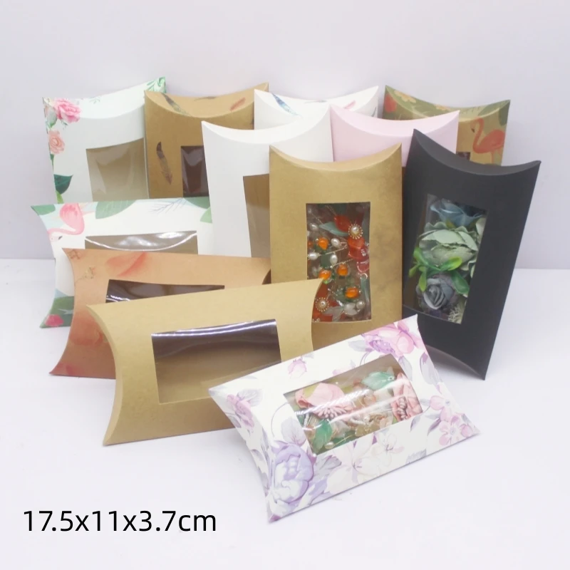 New 17.5x11x3.7 cm big Diy handmade pillow box with window marbling print gift package box white flower style jewerly box