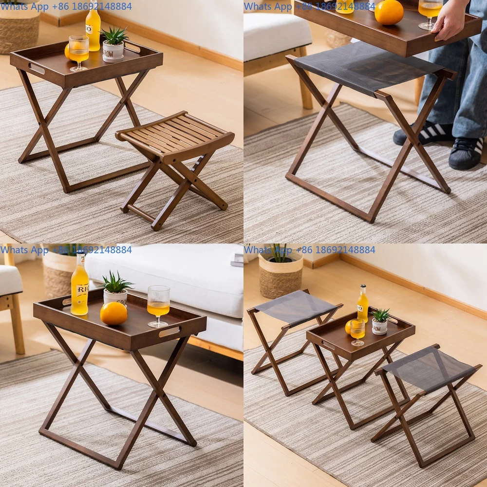 

Foldable Small Table Portable Camping Outdoor Bamboo Wood Tea Table for Balcony Garden Mini Picnic Table