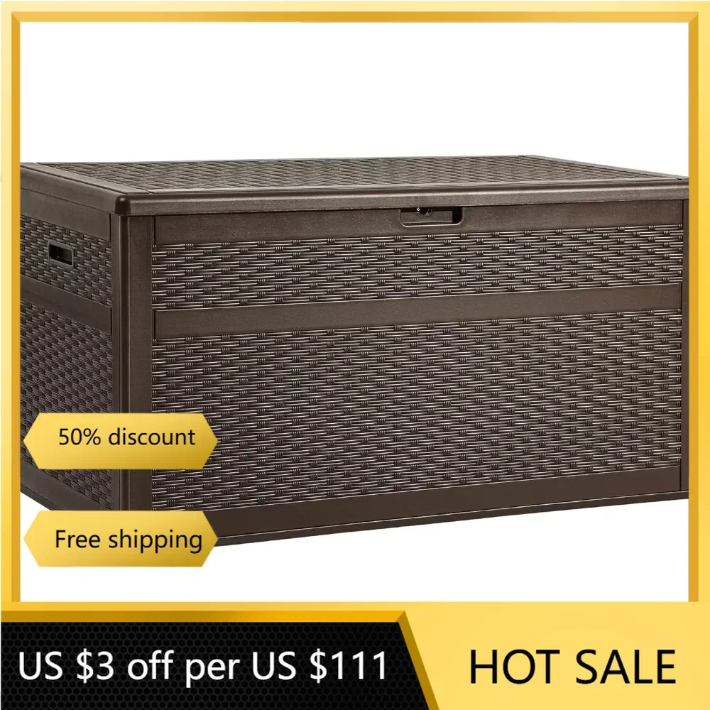 

Large Deck Box, Double-Wall Resin Rattan Outdoor Storage Box with Flexible Divider for Patio Cushions Pool Float Garden Tools