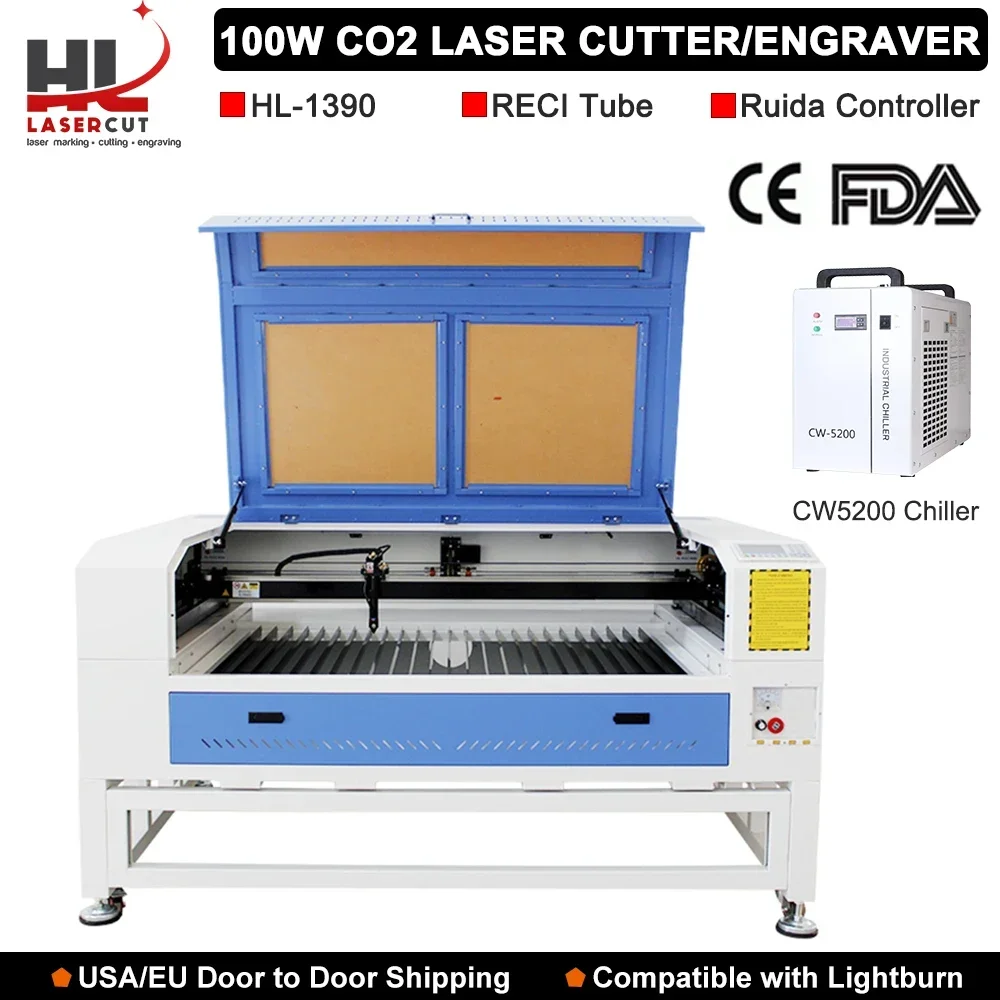 HL-Laser 1390 100W CO2 Laser Cutting Engraving Machine RECI Tube Large Format Laser Cutter for Wood/Acrylic Engraving Cutting