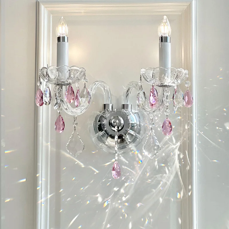Light Luxury French Style Crystal Glass Wall Lamp Living Room Background Lights Aisle Bedroom CCorridor Villa Cafe Study Sconces