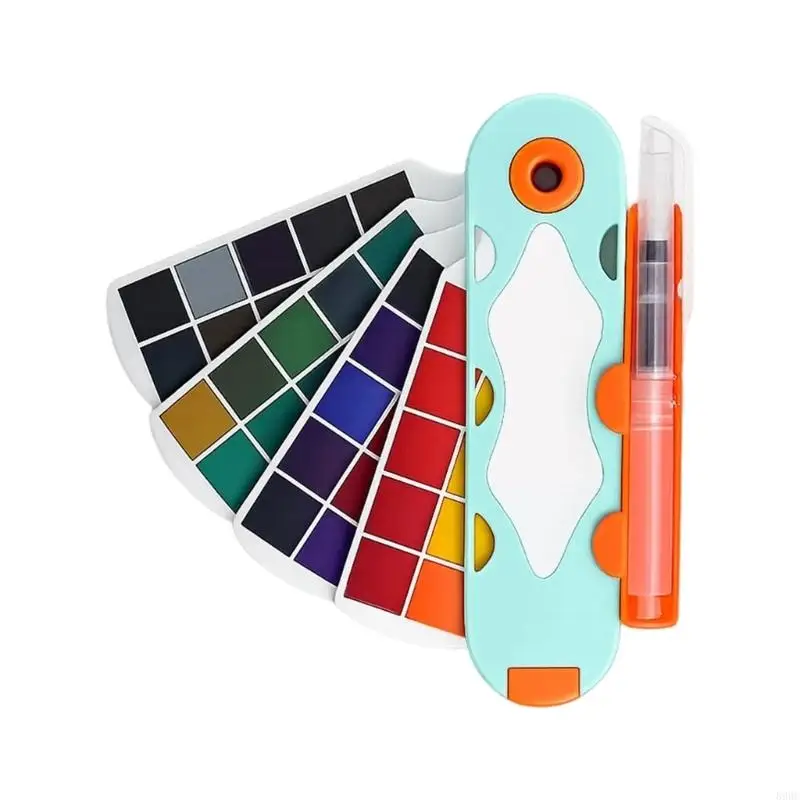 Watercolor Paint Set with Fan-Shaped Separated Color Pans for Water-Activated Wash Building, Art Practice and 896C