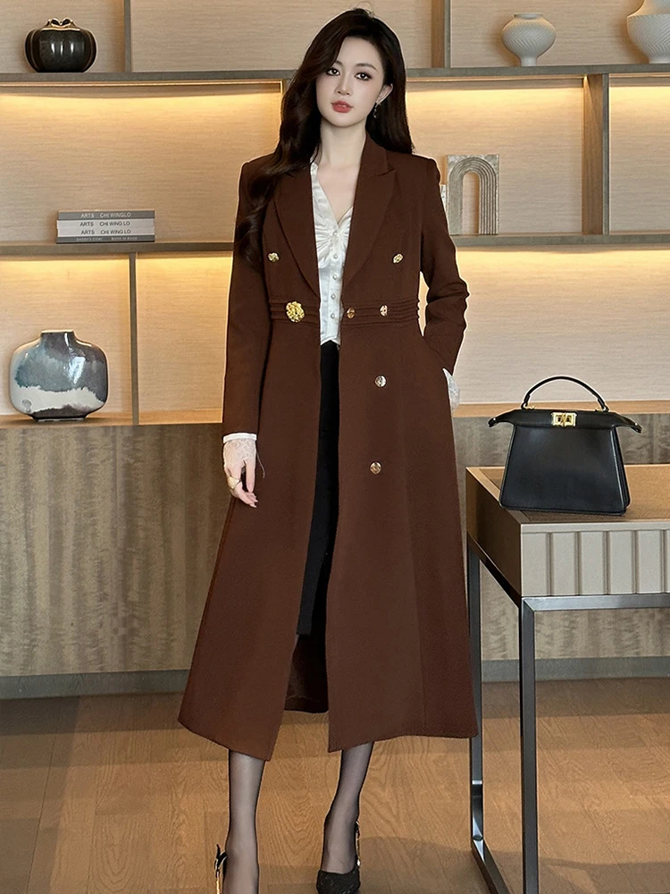 

Женская одежда, костюм, куртка на одной пуговице, пиджак с лацканами, пальто, элегантная женская тонкая верхняя одежда трапециевидной формы, длинная ветровка, повседневный плащ, новый